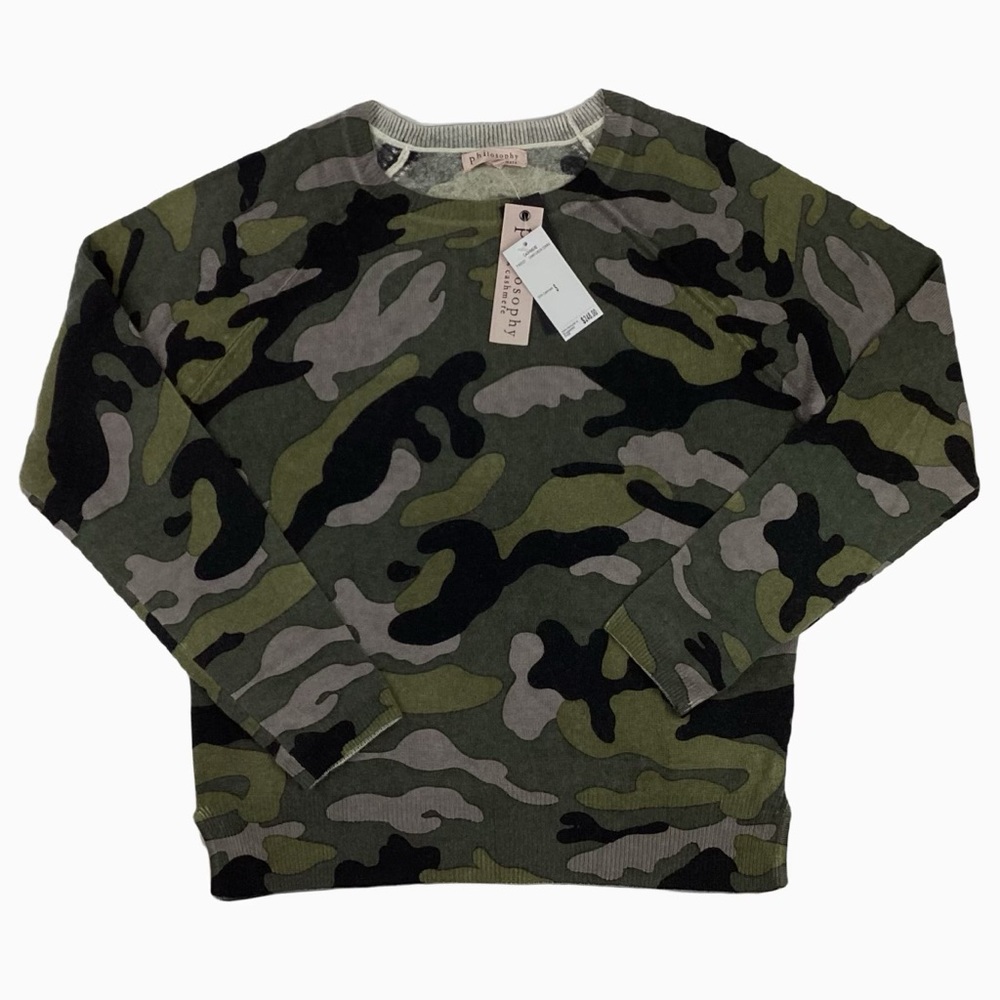 Philosophy NWT Cashmere Camo Crewneck Sweater. Small